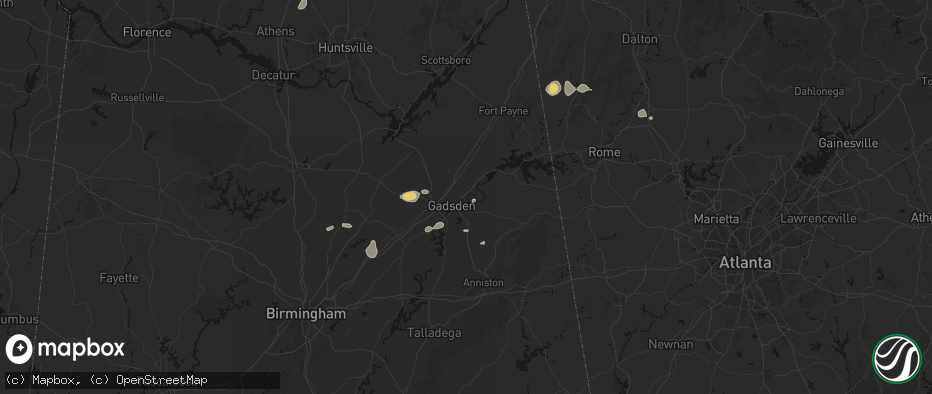 Hail map in Gadsden, AL on July 5, 2026