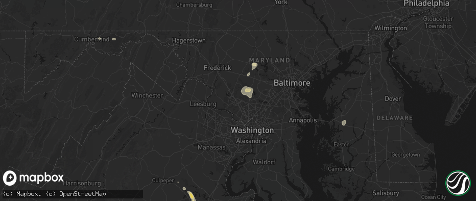 Hail map in Gaithersburg, MD on July 5, 2026