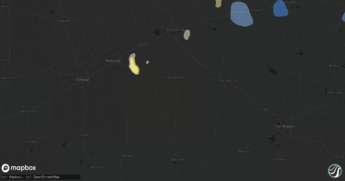 Hail map in Garden City, TX on July 5, 2026