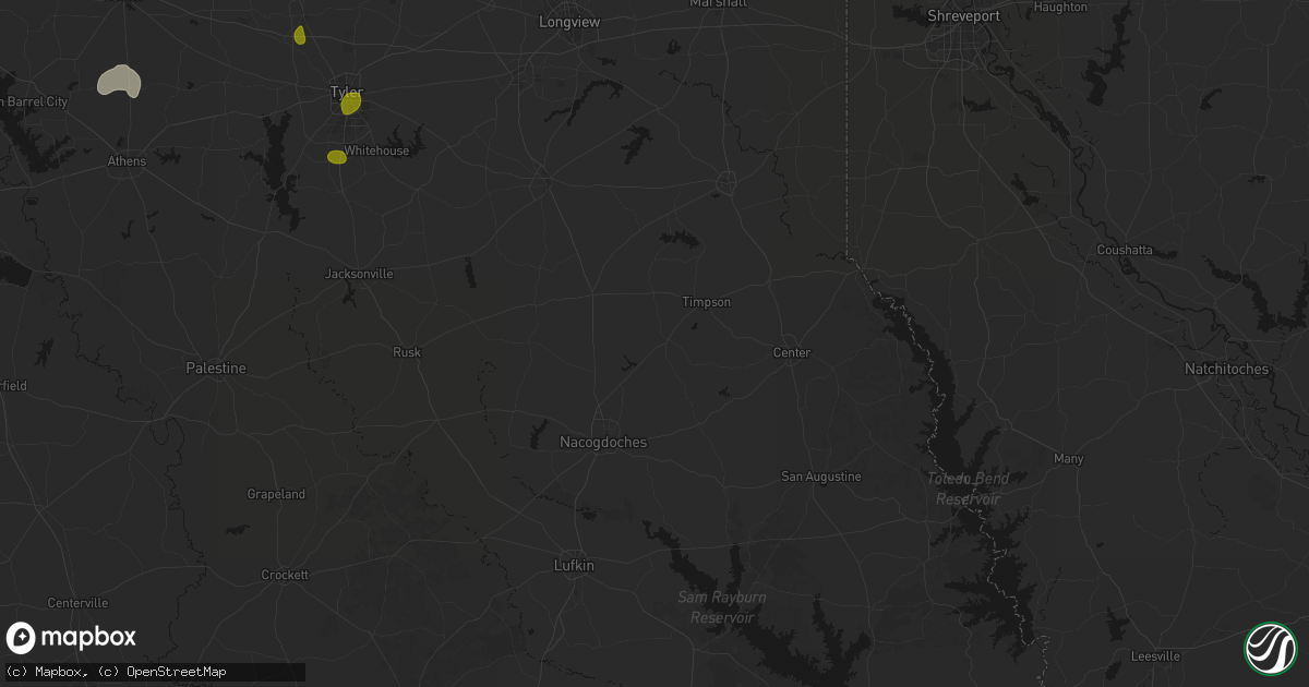 Hail map in Garrison, TX on July 5, 2026