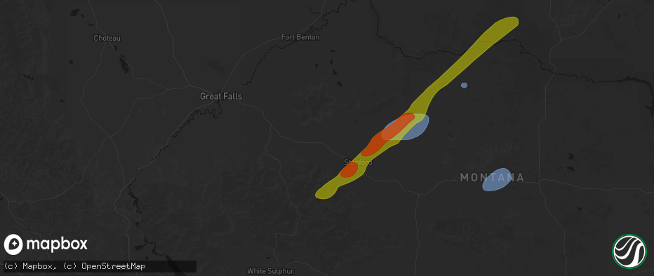 Hail map in Geyser, MT on July 5, 2026