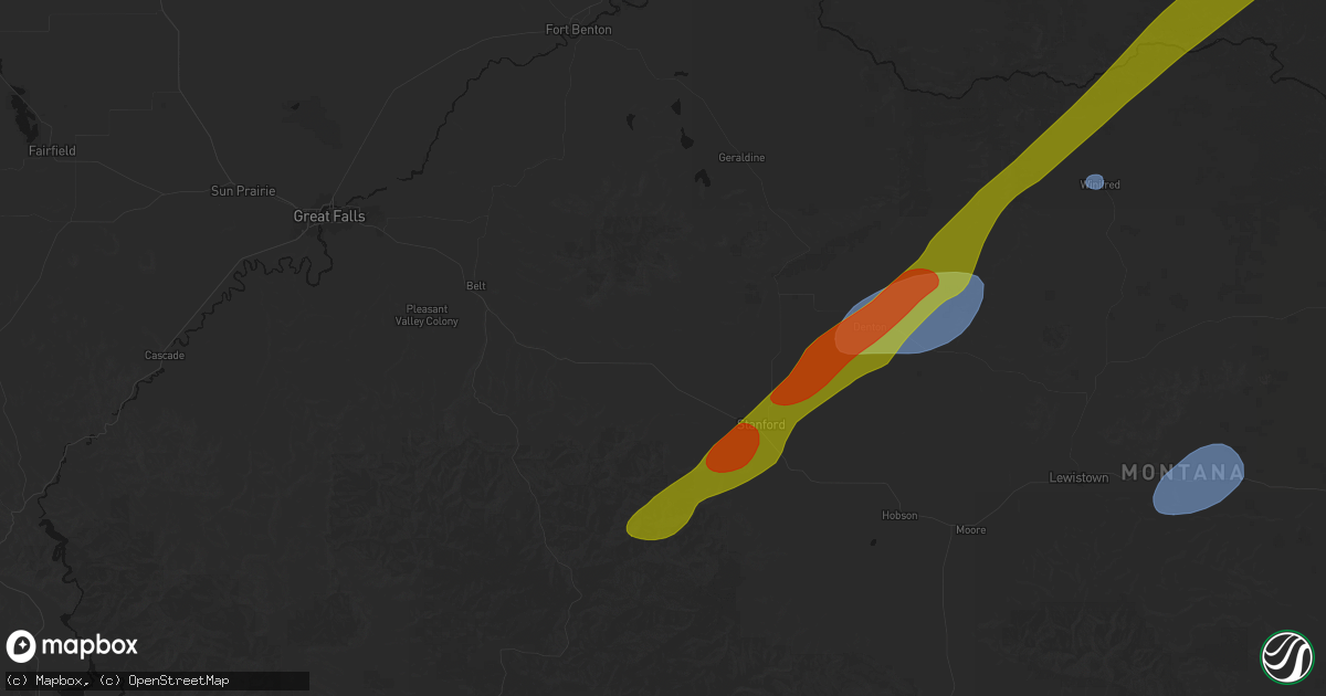 Hail map in Geyser, MT on July 5, 2026