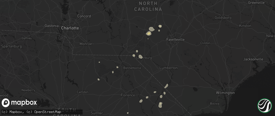 Hail map in Gibson, NC on July 5, 2026