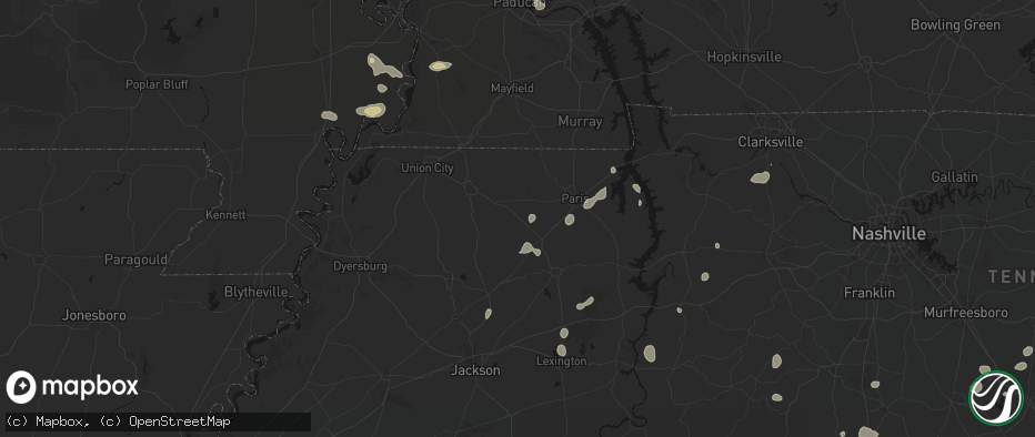 Hail map in Gleason, TN on July 5, 2026
