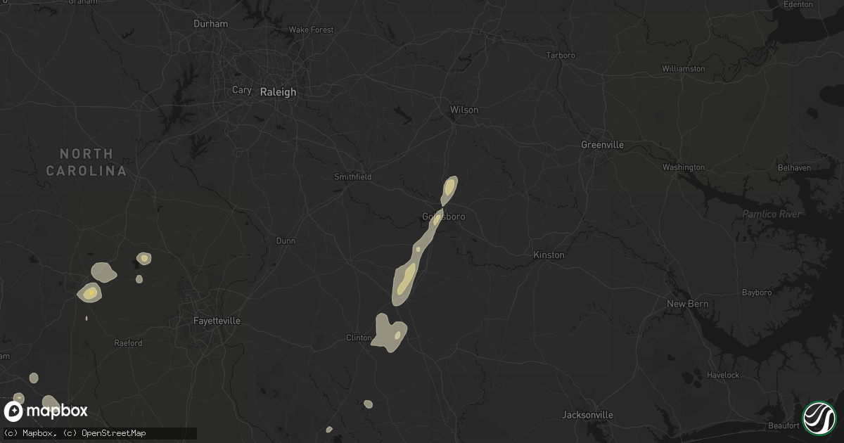 Hail map in Goldsboro, NC on July 5, 2026