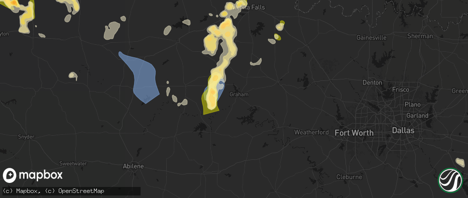 Hail map in Graham, TX on July 5, 2026