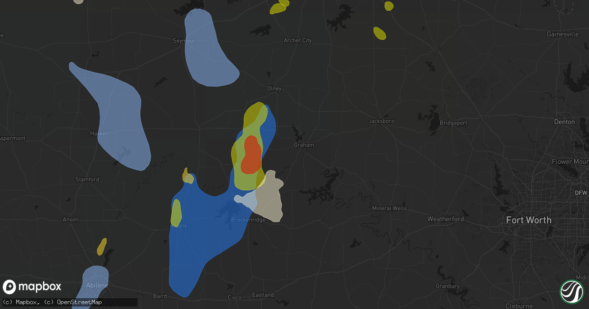 Hail map in Graham, TX on July 5, 2026