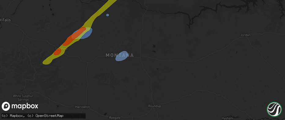 Hail map in Grass Range, MT on July 5, 2026