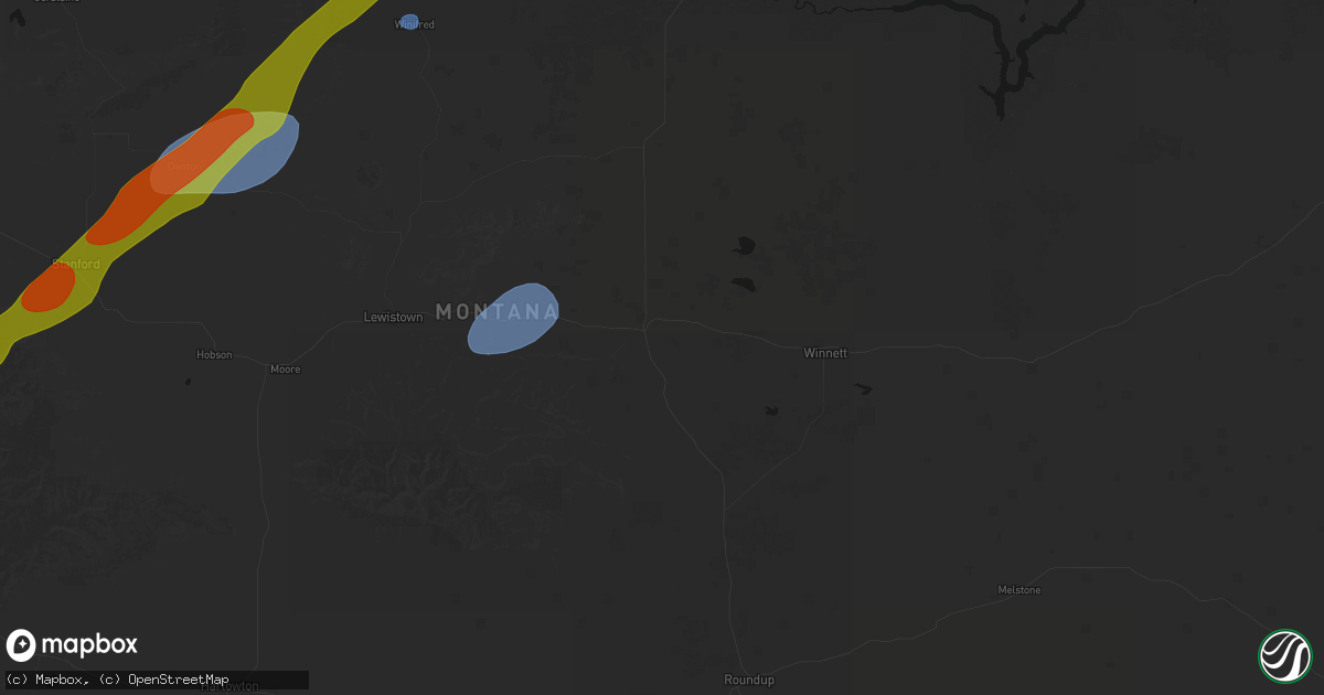 Hail map in Grass Range, MT on July 5, 2026