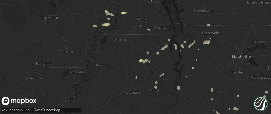 Hail map in Greenfield, TN on July 5, 2026