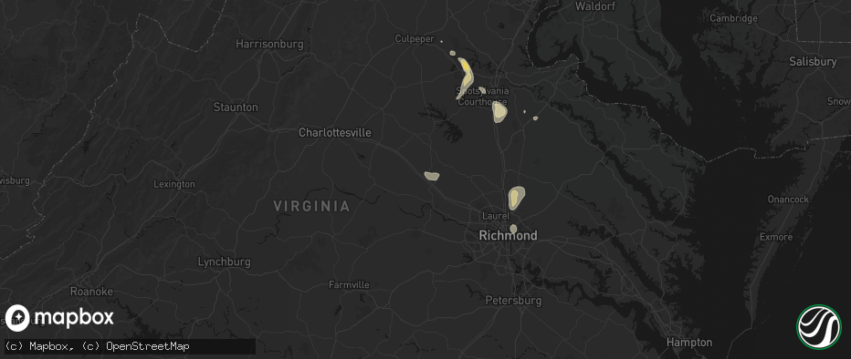Hail map in Gum Spring, VA on July 5, 2026