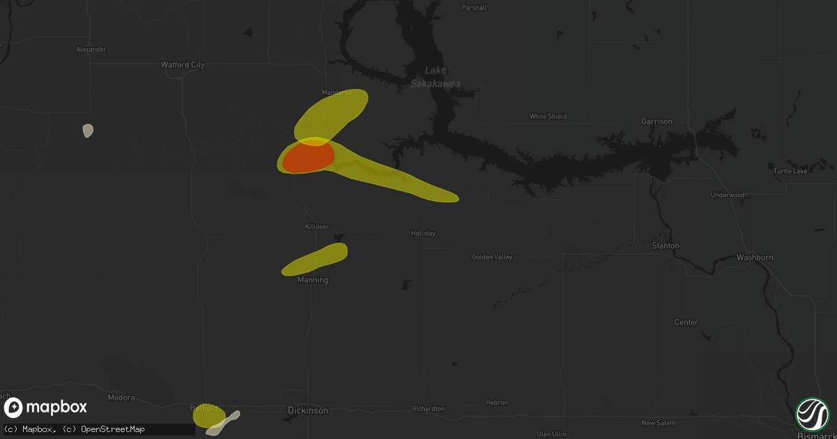 Hail map in Halliday, ND on July 5, 2026