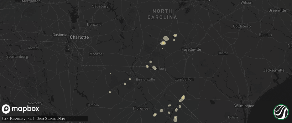 Hail map in Hamlet, NC on July 5, 2026