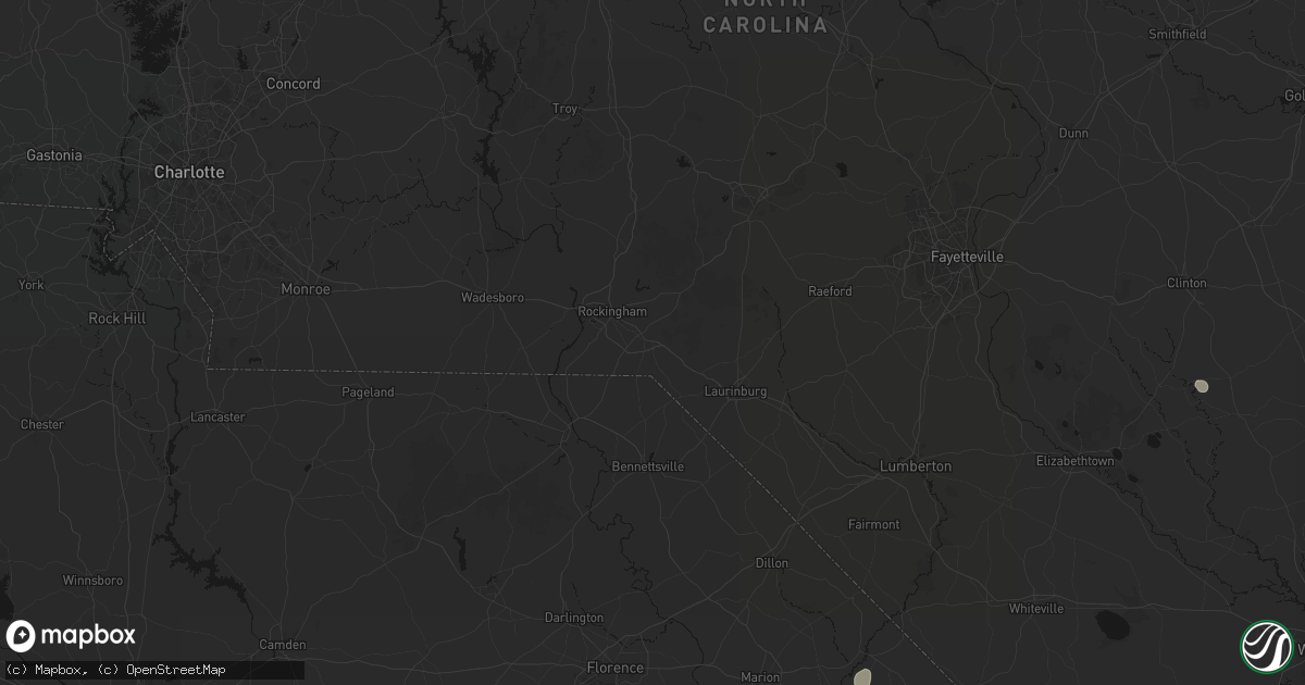 Hail map in Hamlet, NC on July 5, 2026
