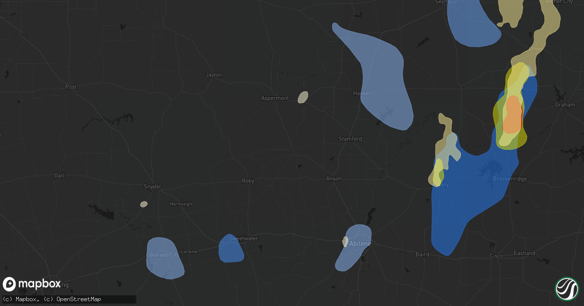 Hail map in Hamlin, TX on July 5, 2026