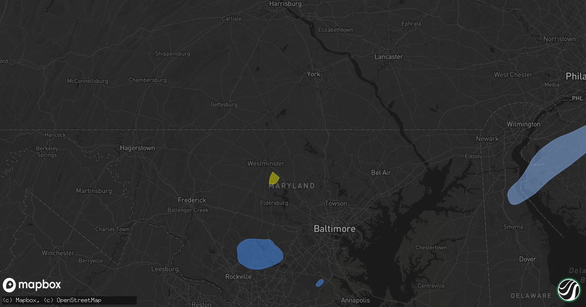 Hail map in Hampstead, MD on July 5, 2026