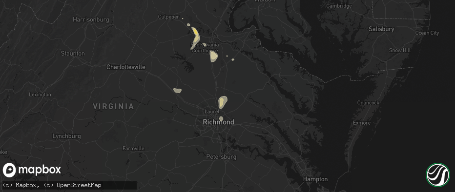Hail map in Hanover, VA on July 5, 2026