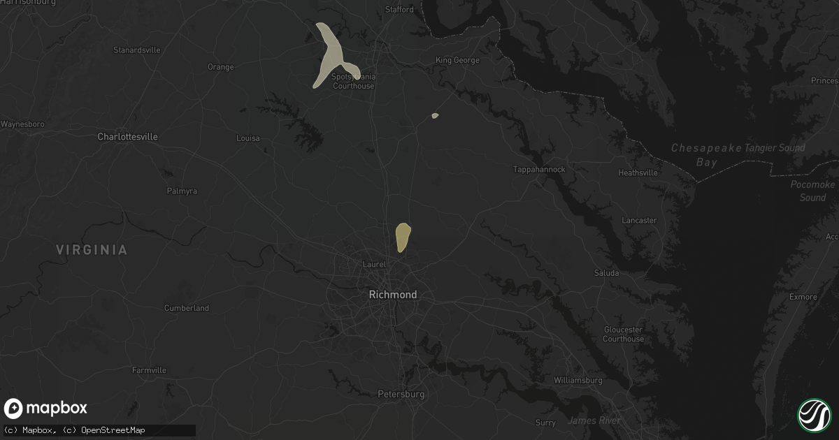 Hail map in Hanover, VA on July 5, 2026
