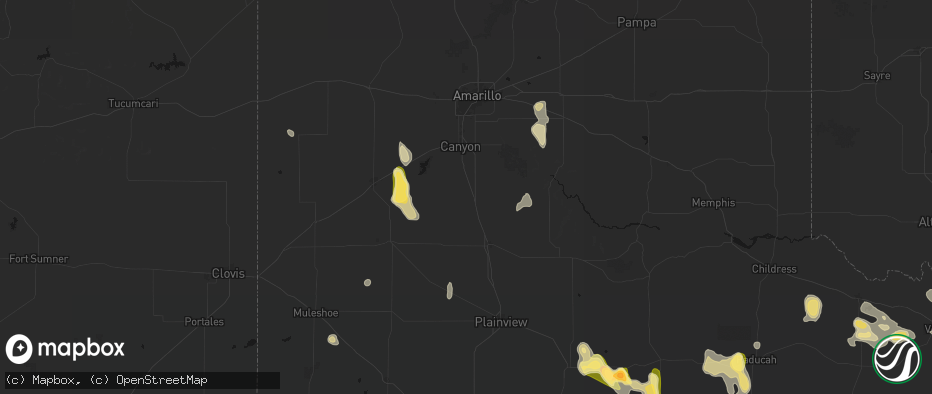 Hail map in Happy, TX on July 5, 2026
