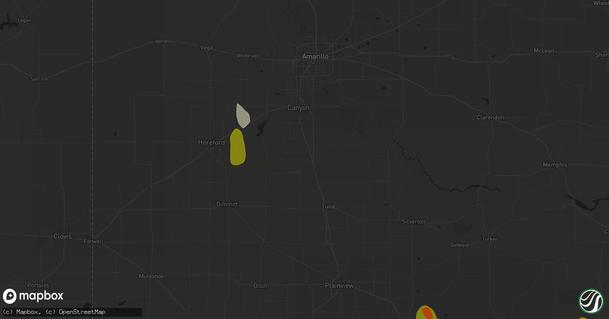 Hail map in Happy, TX on July 5, 2026