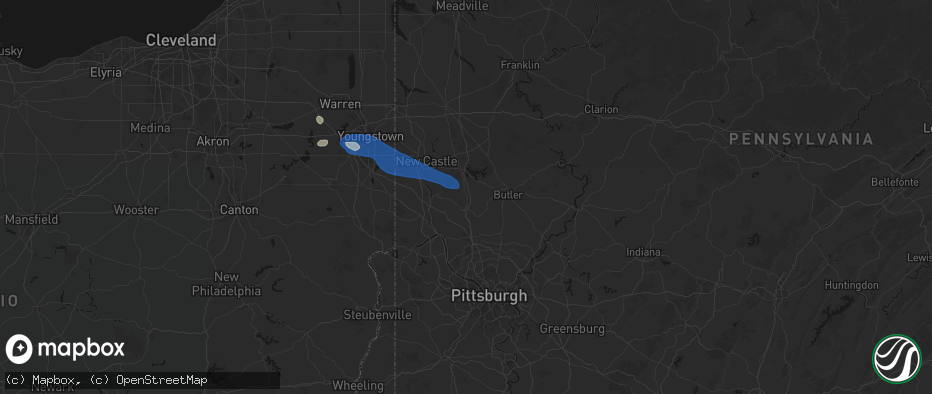 Hail map in Harmony, PA on July 5, 2026