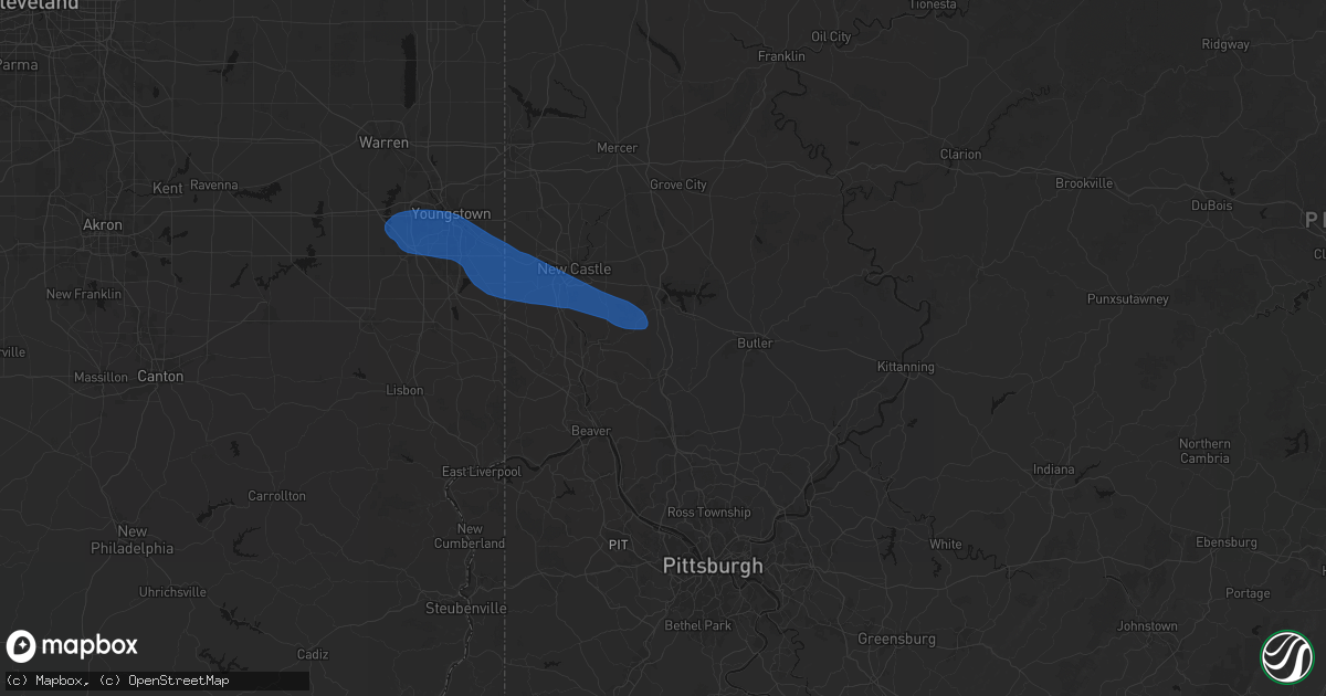 Hail map in Harmony, PA on July 5, 2026