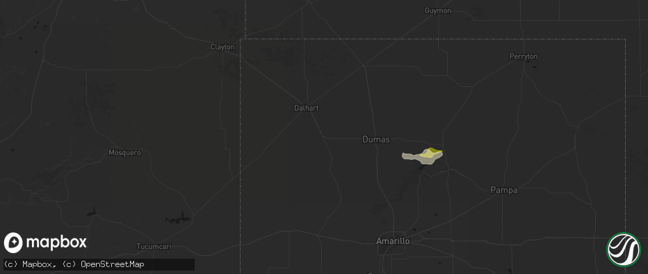 Hail map in Hartley, TX on July 5, 2026