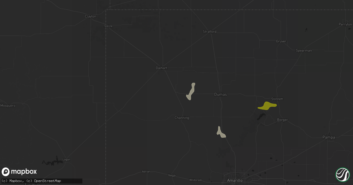 Hail map in Hartley, TX on July 5, 2026
