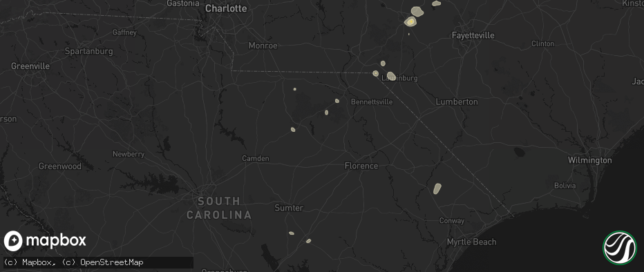 Hail map in Hartsville, SC on July 5, 2026