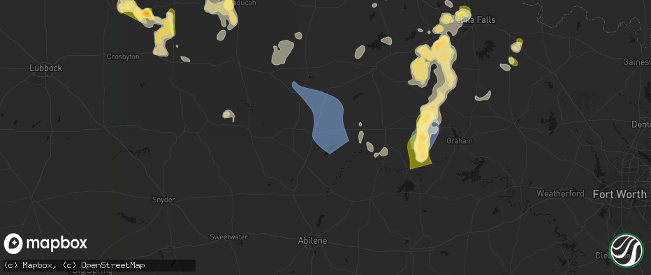 Hail map in Haskell, TX on July 5, 2026