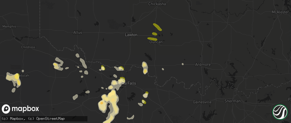 Hail map in Hastings, OK on July 5, 2026