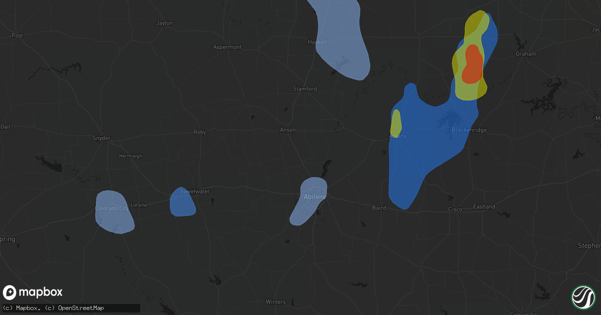 Hail map in Hawley, TX on July 5, 2026