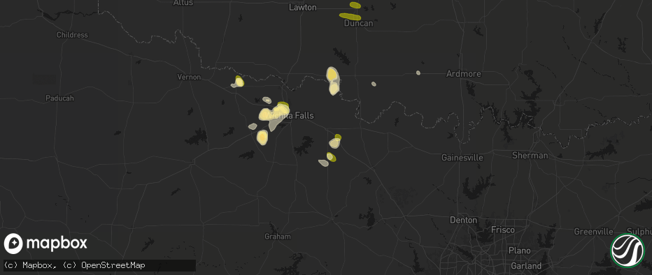 Hail map in Henrietta, TX on July 5, 2026