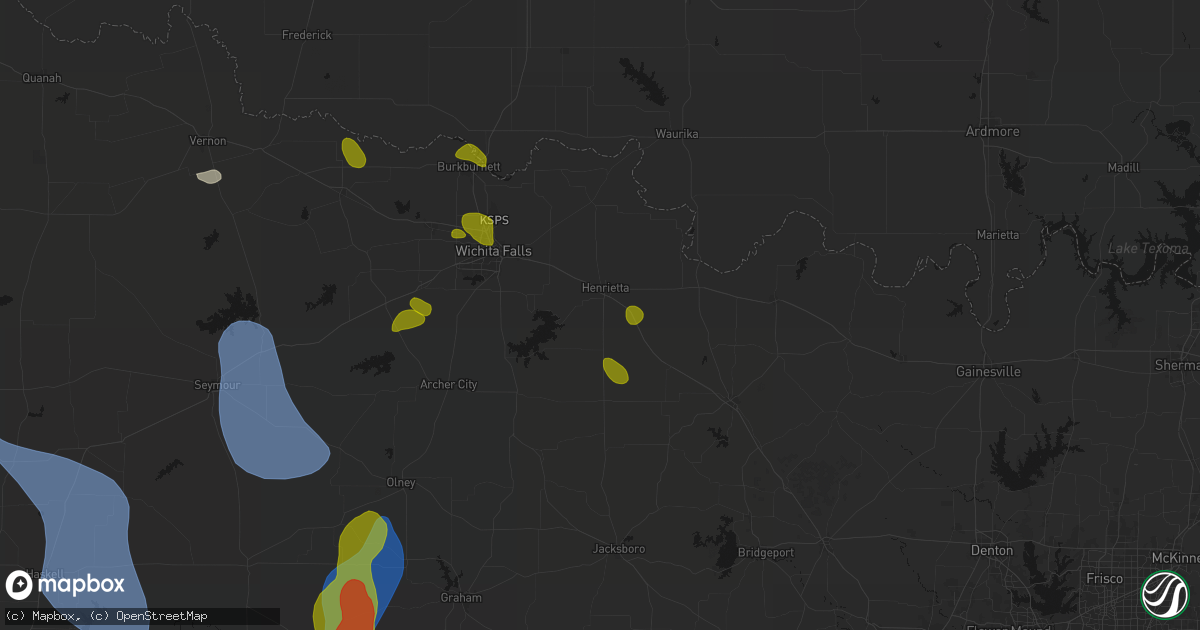 Hail map in Henrietta, TX on July 5, 2026