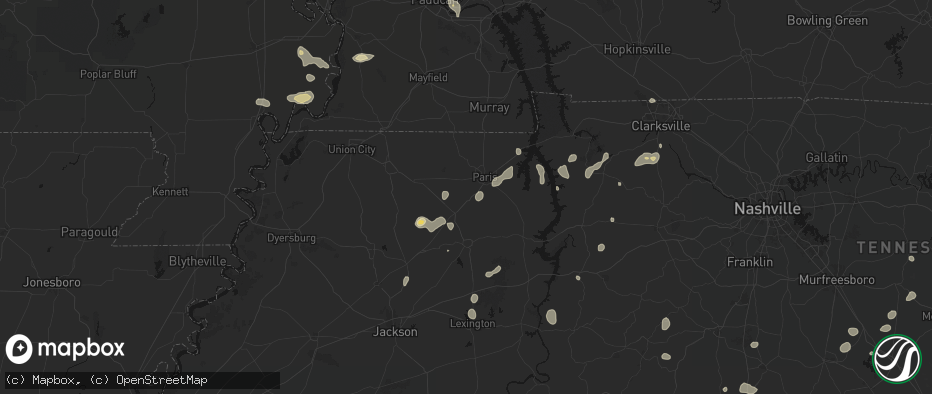 Hail map in Henry, TN on July 5, 2026