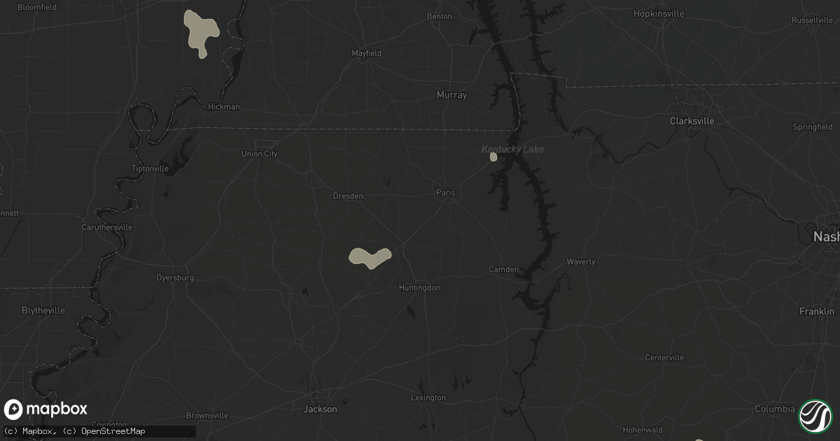 Hail map in Henry, TN on July 5, 2026