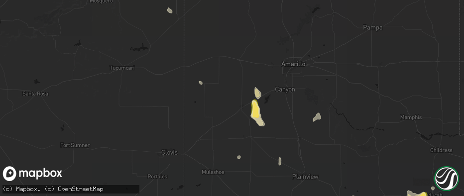 Hail map in Hereford, TX on July 5, 2026