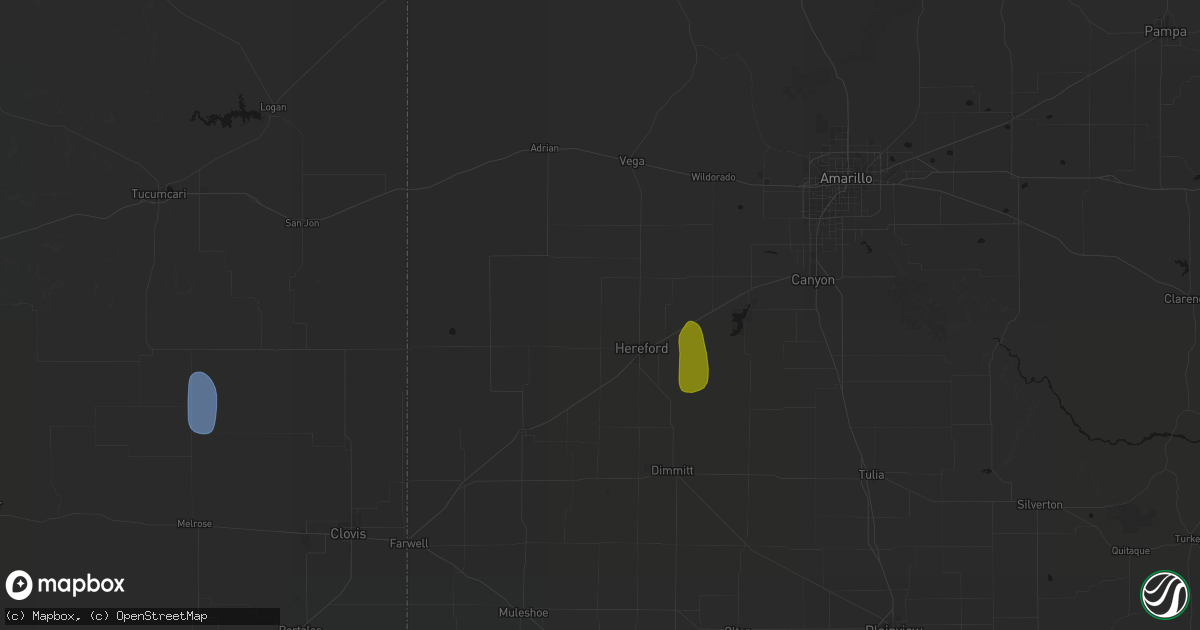 Hail map in Hereford, TX on July 5, 2026