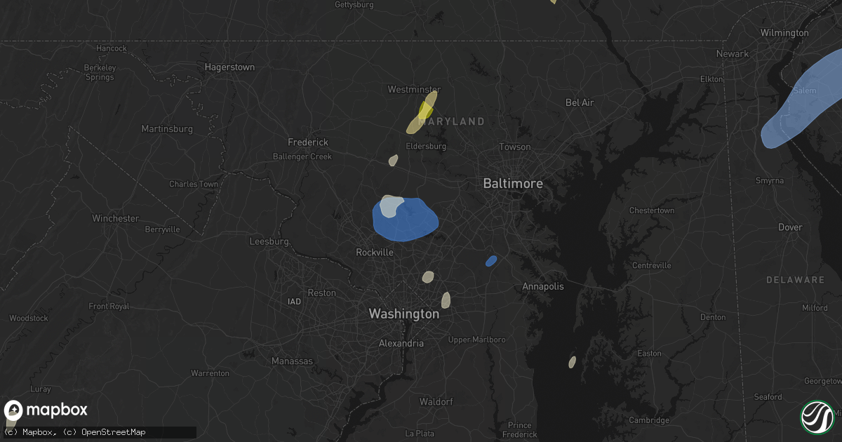 Hail map in Highland, MD on July 5, 2026