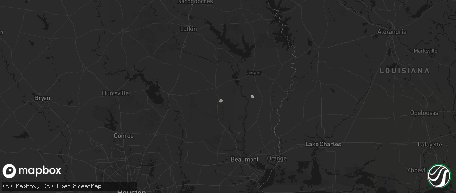 Hail map in Hillister, TX on July 5, 2026