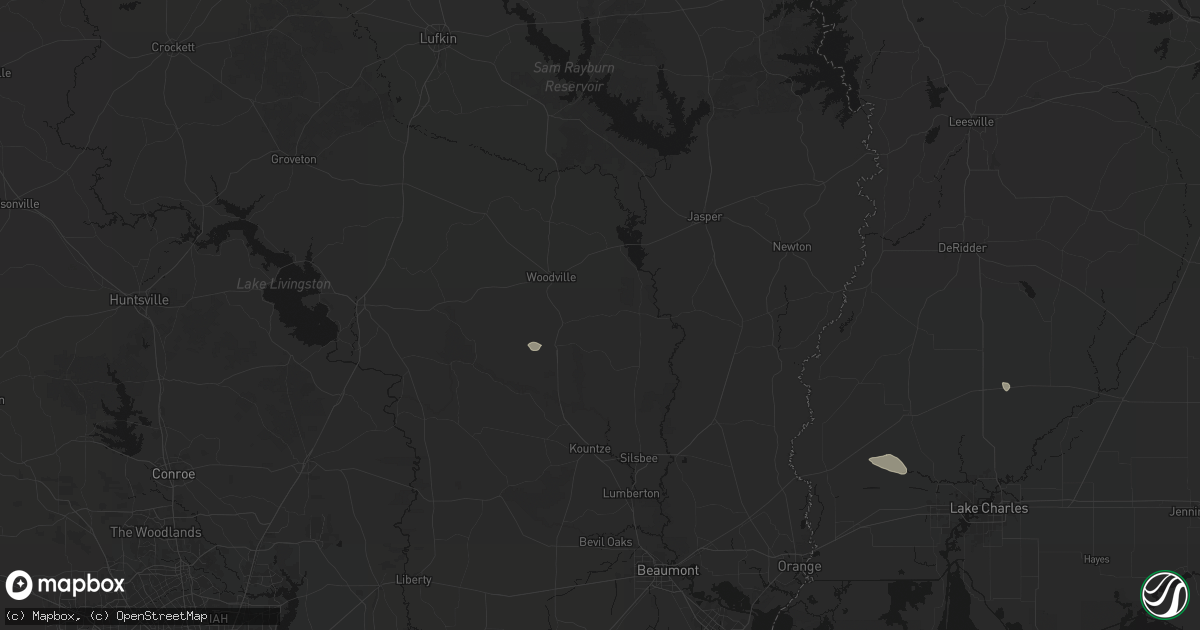 Hail map in Hillister, TX on July 5, 2026