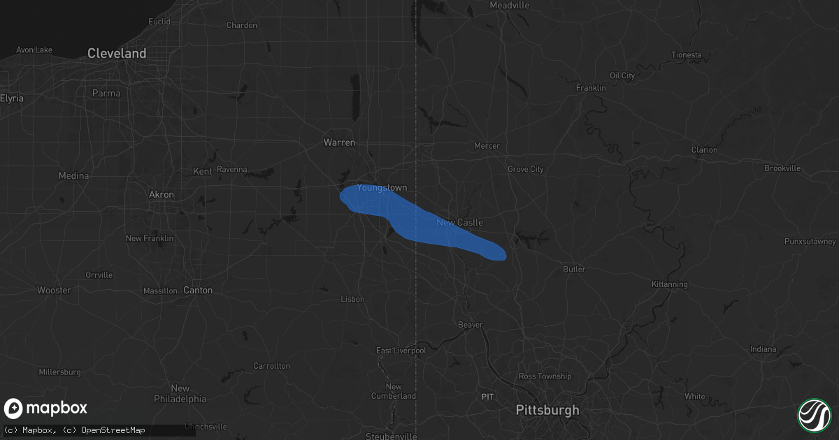 Hail map in Hillsville, PA on July 5, 2026