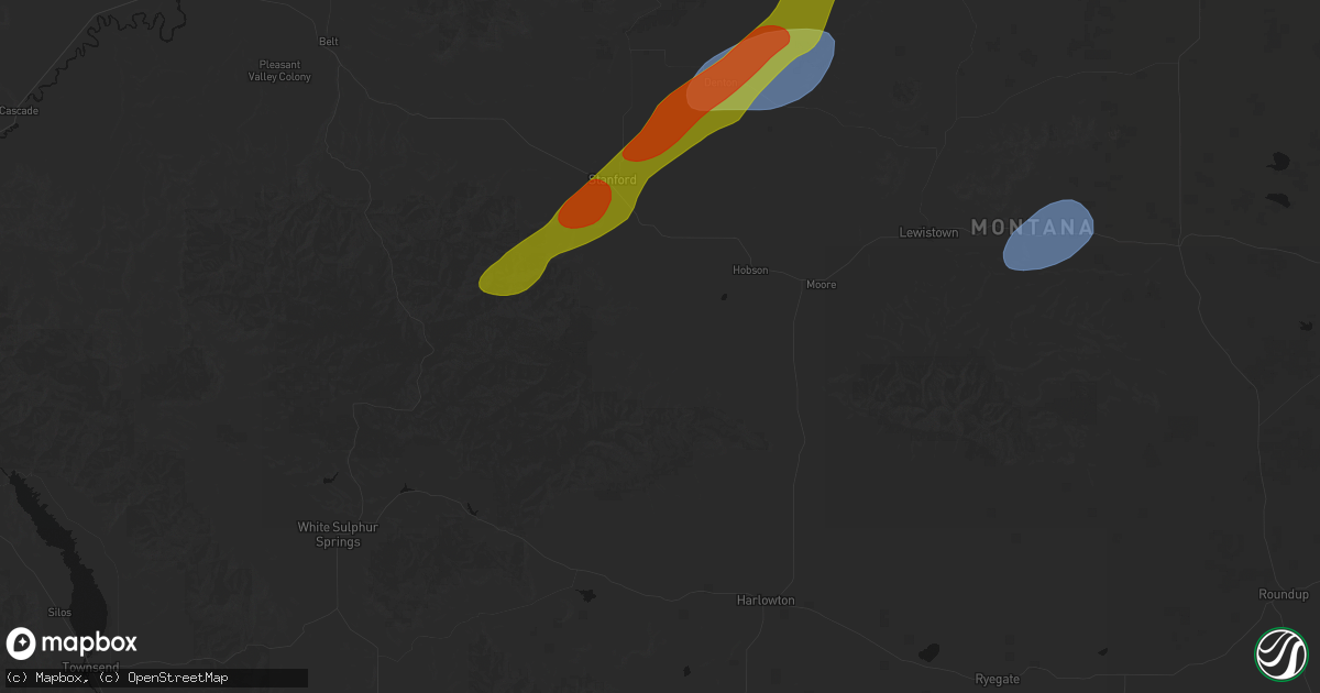Hail map in Hobson, MT on July 5, 2026