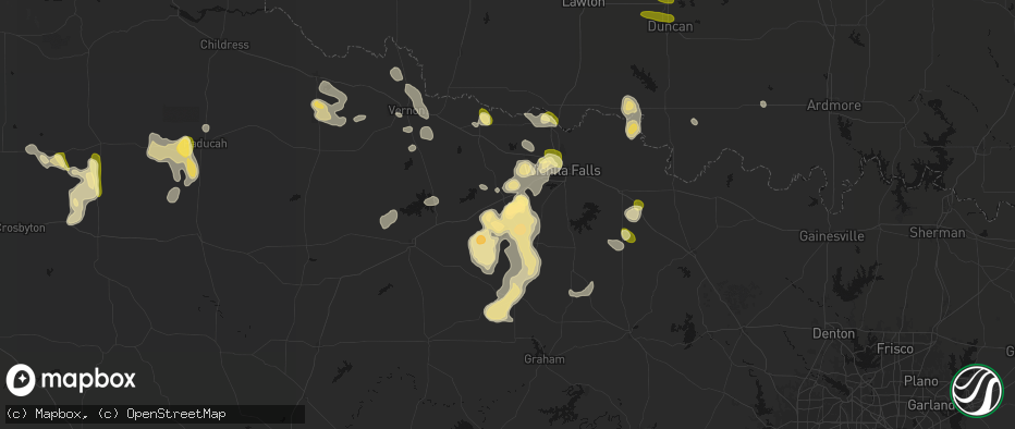 Hail map in Holliday, TX on July 5, 2026