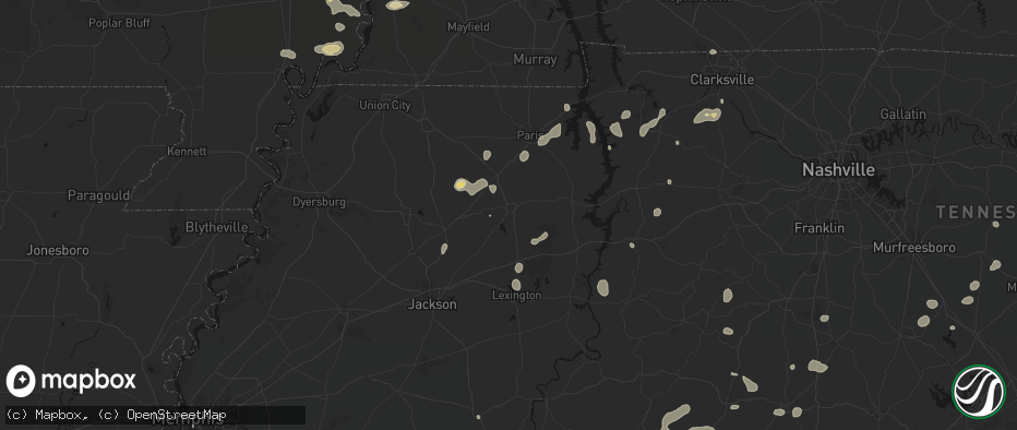 Hail map in Huntingdon, TN on July 5, 2026