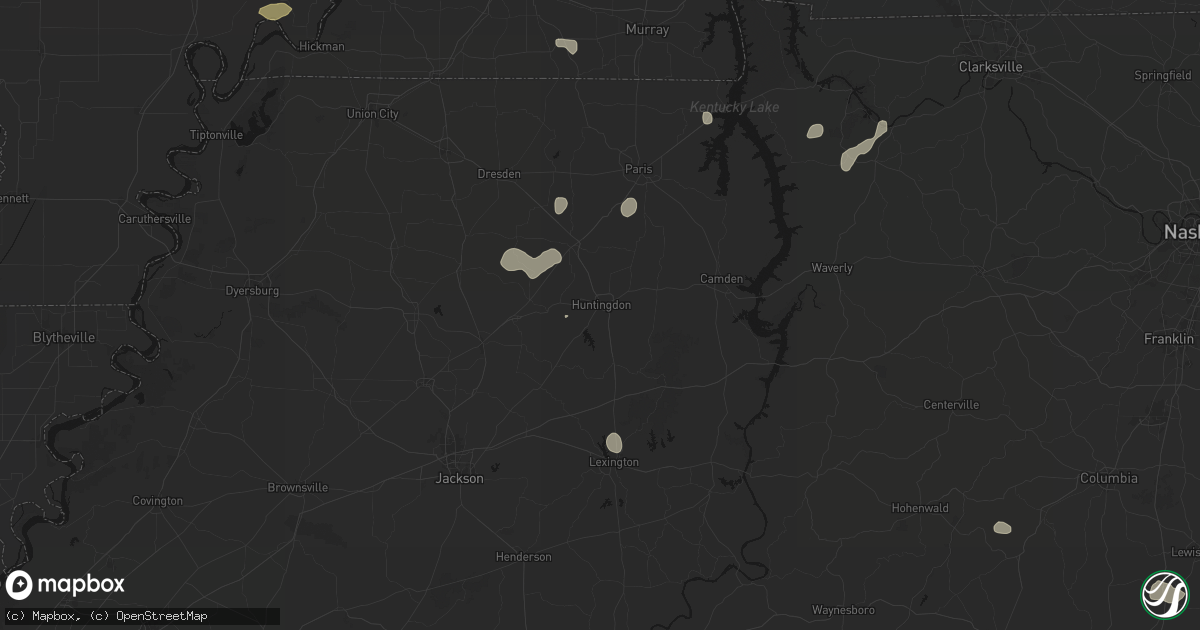 Hail map in Huntingdon, TN on July 5, 2026