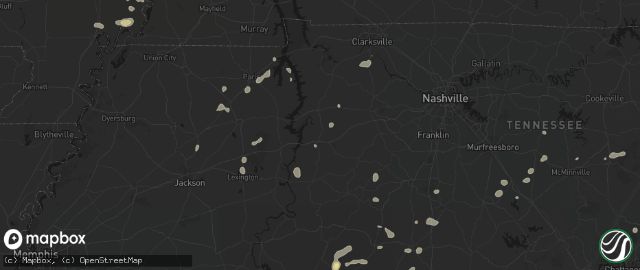Hail map in Hurricane Mills, TN on July 5, 2026
