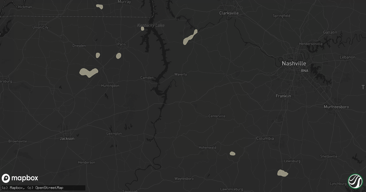 Hail map in Hurricane Mills, TN on July 5, 2026