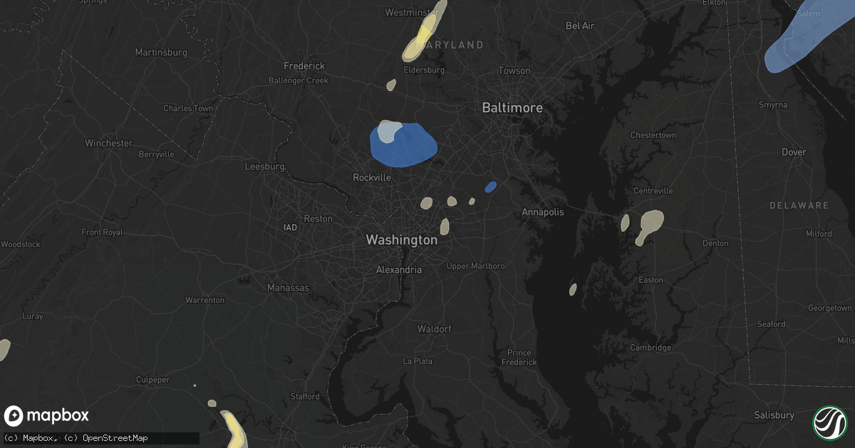 Hail map in Hyattsville, MD on July 5, 2026