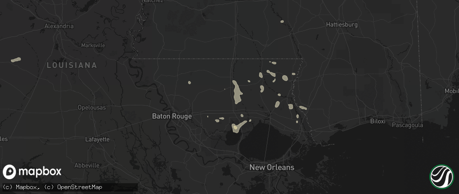 Hail map in Independence, LA on July 5, 2026